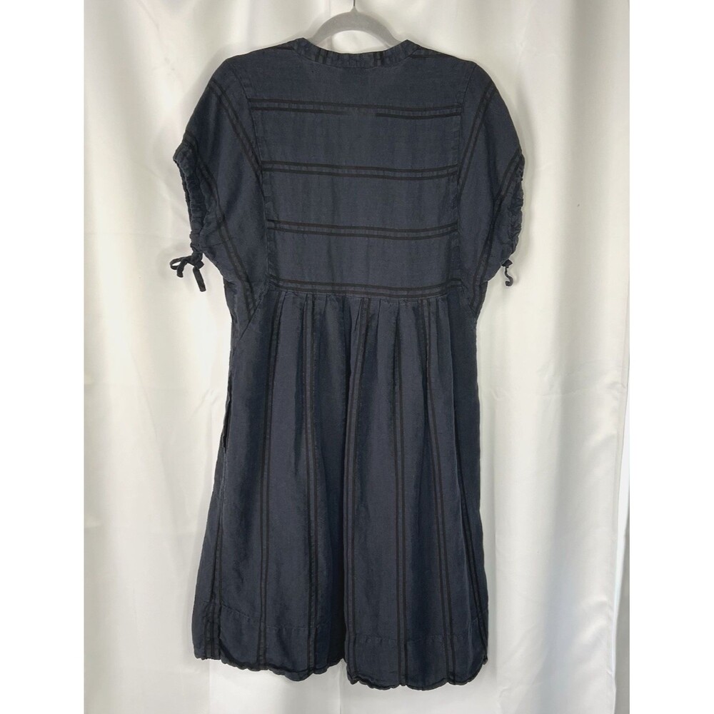Steven Alan Womens 99% Linen Cotton Navy Black Stripe Dress USA Made Boho Medium - Picture 5 of 16